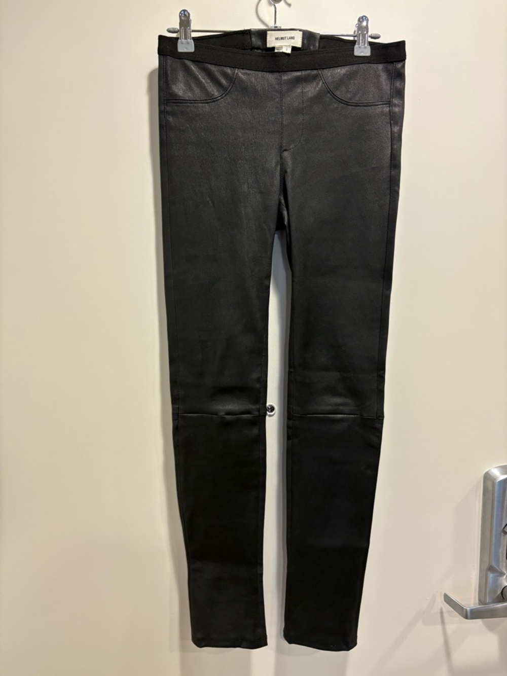 Helmut Lang Black Coated Slim Leggings 100% lamb skin